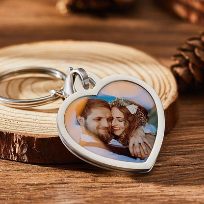 Custom Heart Shaped Photo Keychain Stainless Steel For Wife