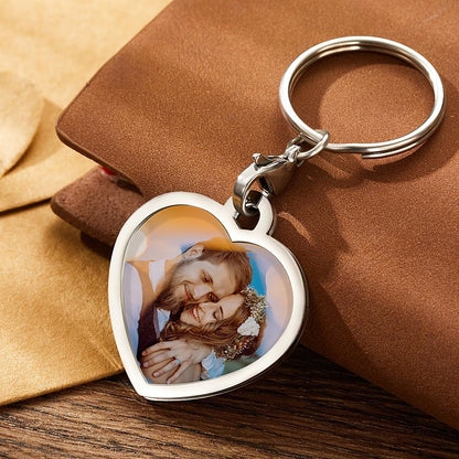 Custom Heart Shaped Photo Keychain Stainless Steel For Wife