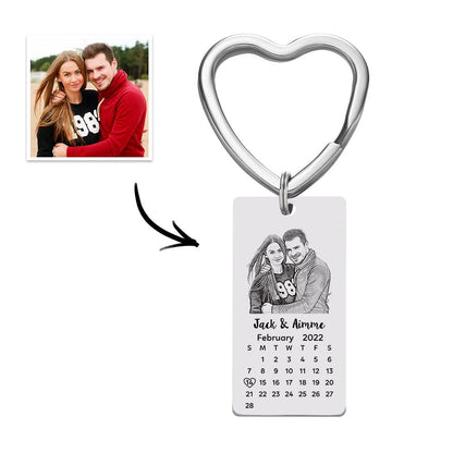 Custom Photo Calendar Keychain with Personalized Text Gift for Couples