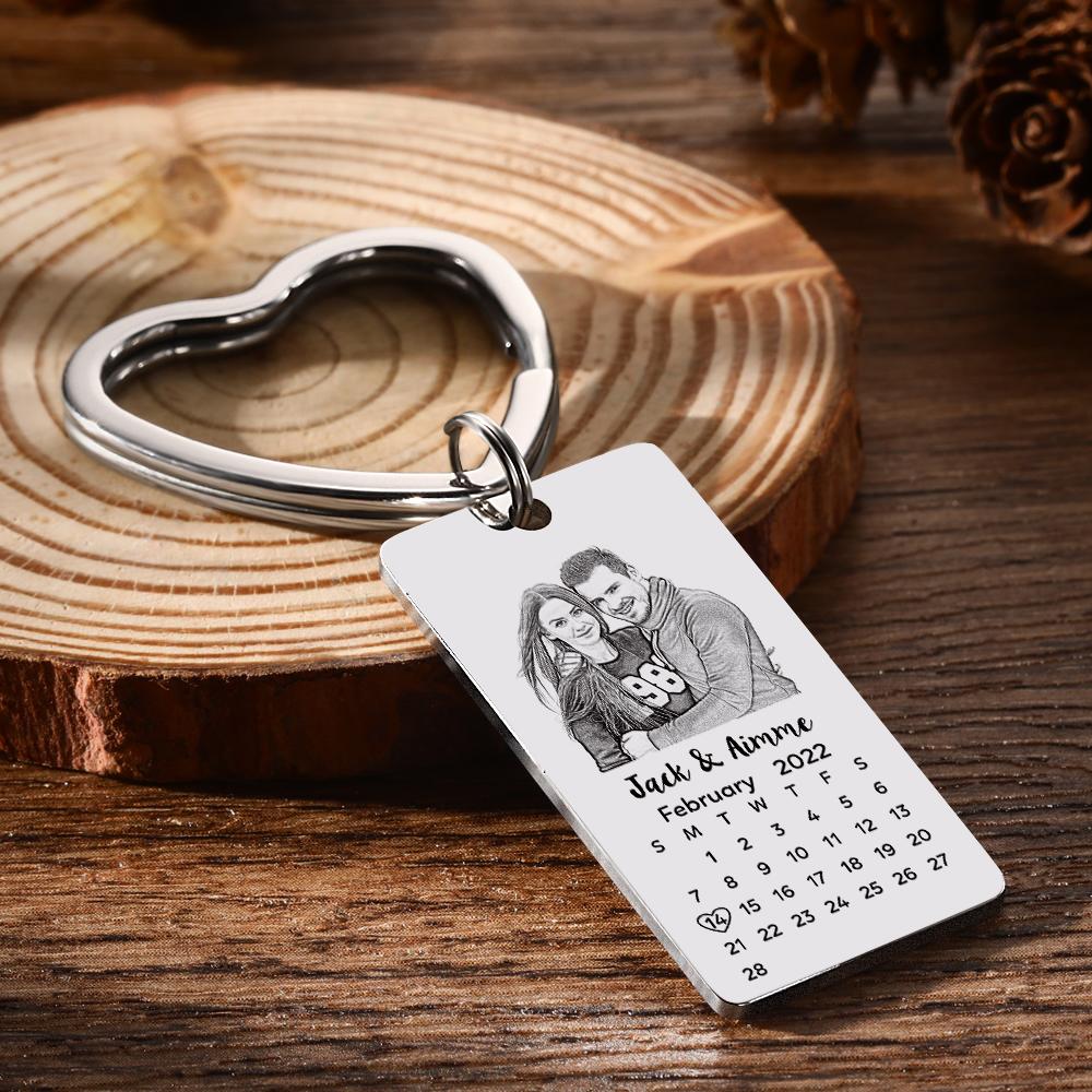 Custom Photo Calendar Keychain with Personalized Text Gift for Couples