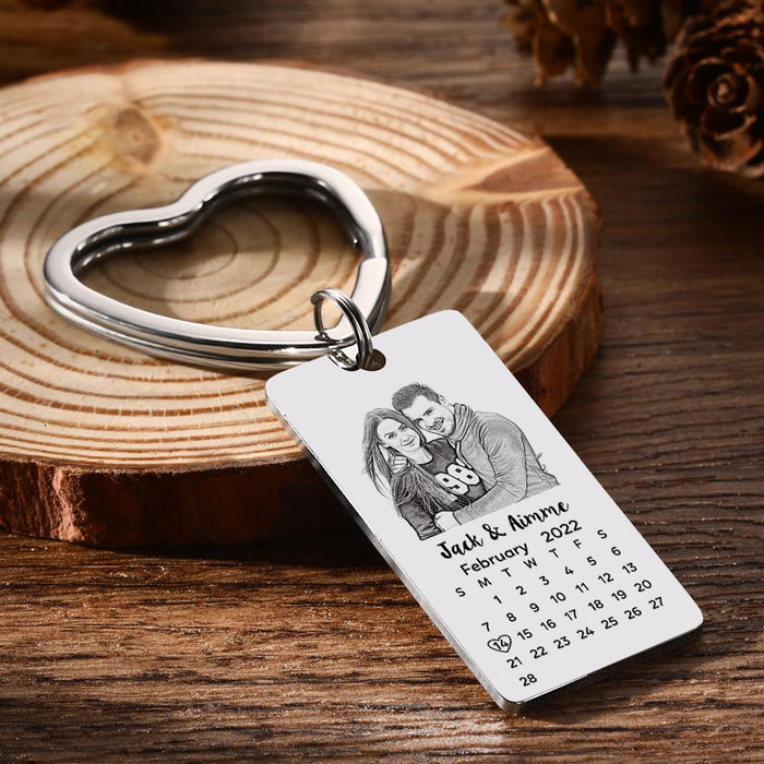 Custom Photo Calendar Keychain with Personalized Text Gift for Couples