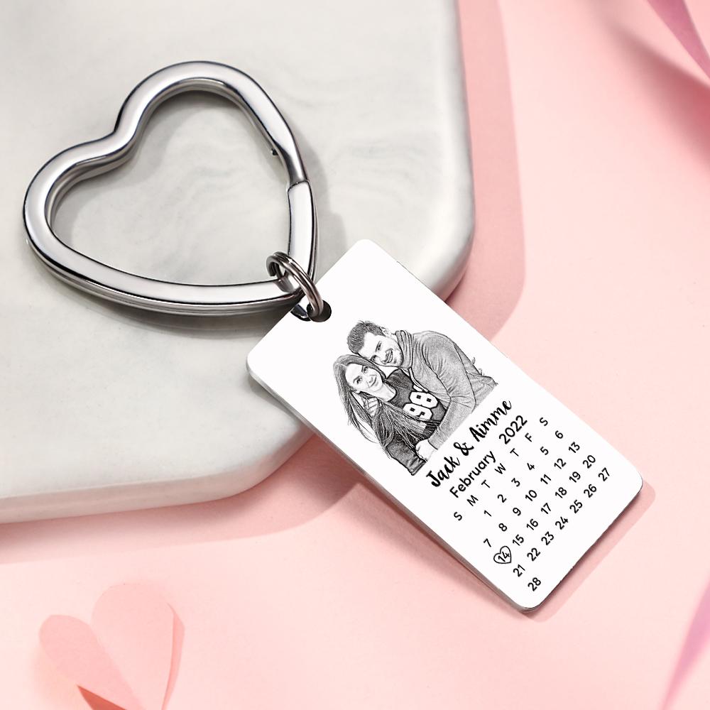 Custom Photo Calendar Keychain with Personalized Text Gift for Couples