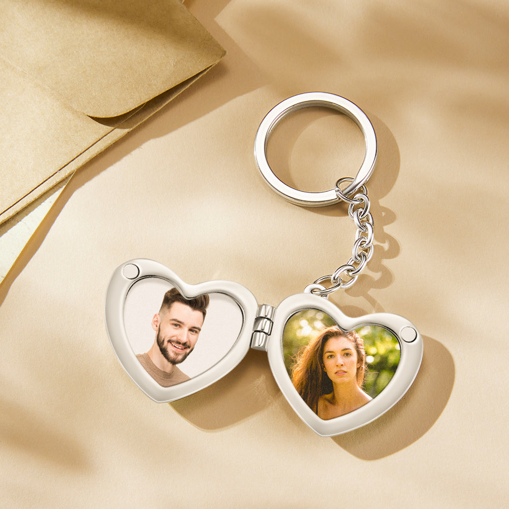 Custom Photo Keychain Double Photo Frame Heart shaped Keychain Commemorative Gift For Wife