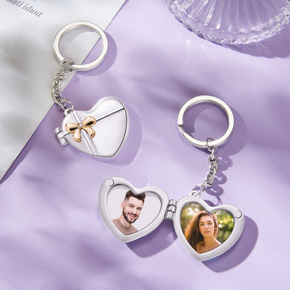 Custom Photo Keychain Double Photo Frame Heart shaped Keychain Commemorative Gift For Wife