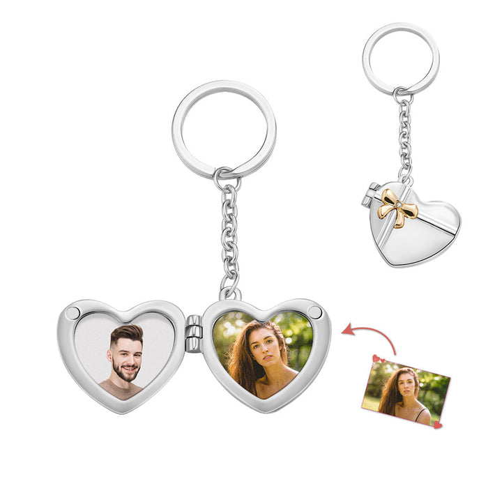 Custom Photo Keychain Double Photo Frame Heart shaped Keychain Commemorative Gift For Wife