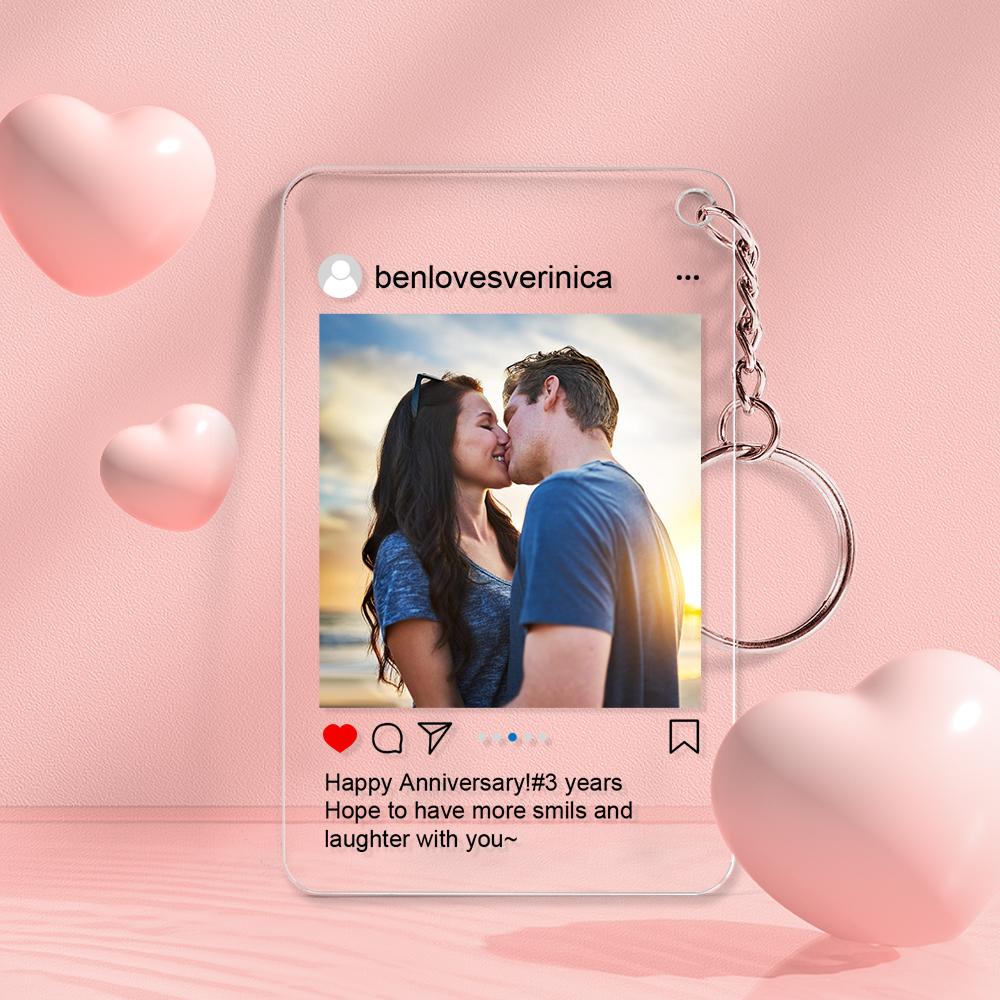 Customized Photo Keychain Personalized Photo Social Media Style Key Chain Gift for Couple