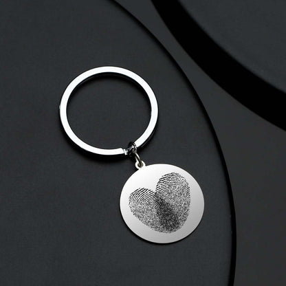 Custom Round Engraved Double Fingerprint Keychain For Couple