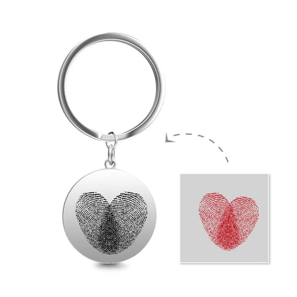 Custom Round Engraved Double Fingerprint Keychain For Couple