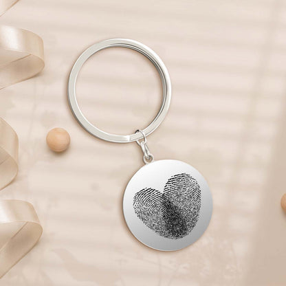 Custom Round Engraved Double Fingerprint Keychain For Couple