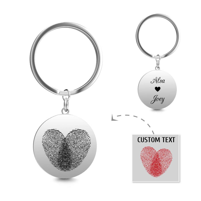 Custom Round Engraved Double Fingerprint Keychain For Couple