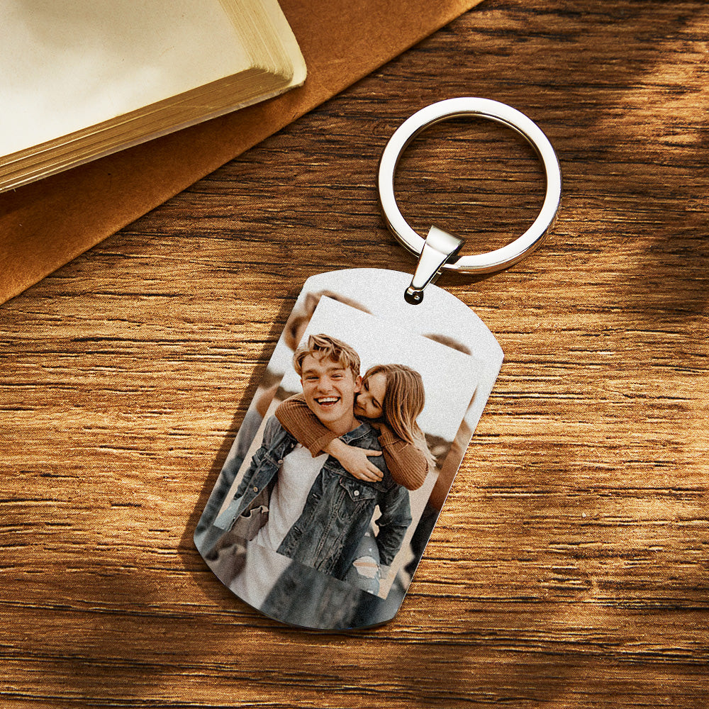 Custom Photo Metal Keychain Anniversary Gift for Him