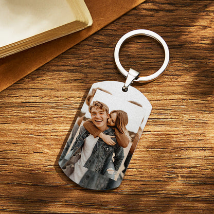 Custom Photo Metal Keychain Anniversary Gift for Him