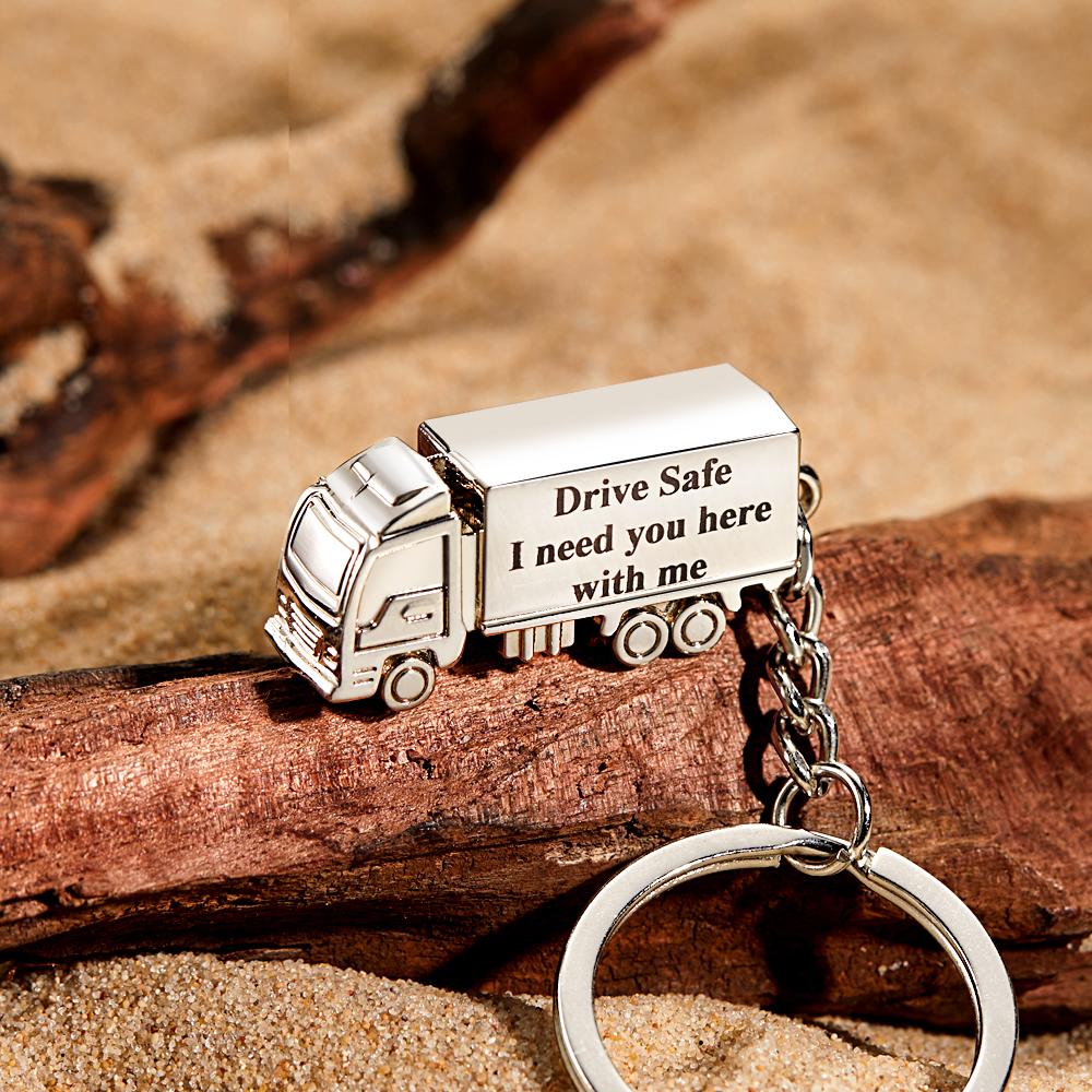 Customized Truck Keychain Drive Safe Keychain Custom Truck charm Engraved Keychain For Husband