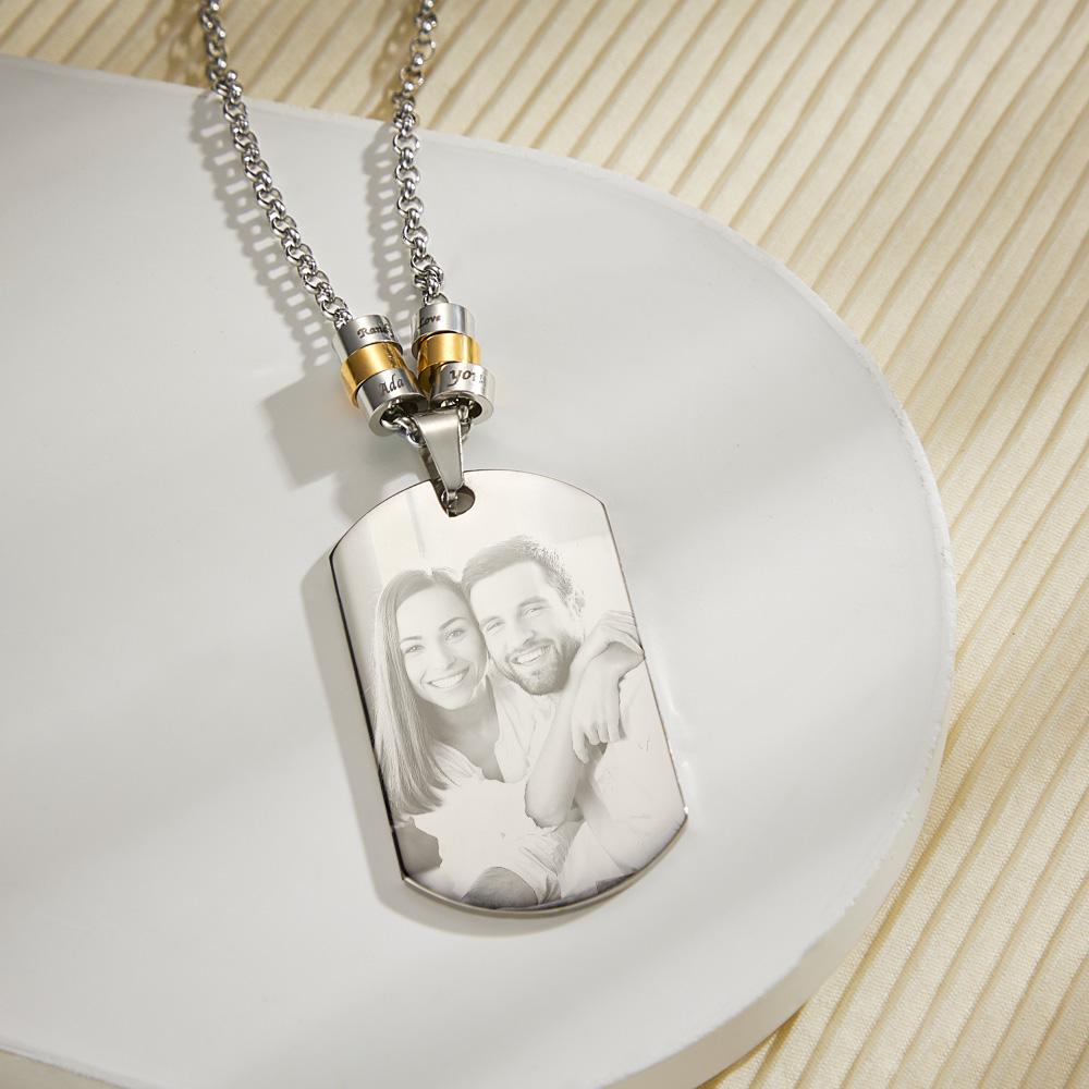Personalized Square Photo Pendant Necklace With Engraved  Gifts For Husband
