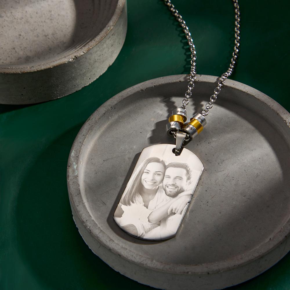 Personalized Square Photo Pendant Necklace With Engraved  Gifts For Husband