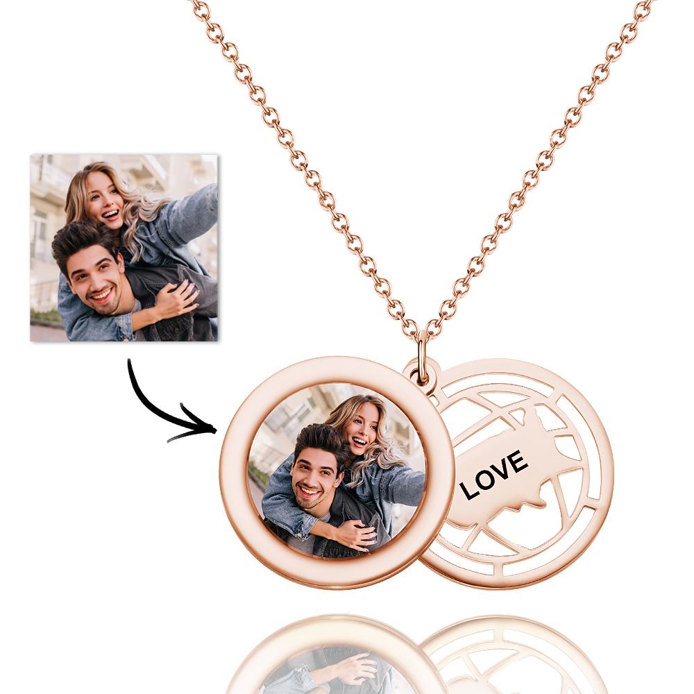 Personalized Photo Engraved Necklace Slidable Global Travel Locket Necklaces For Wife
