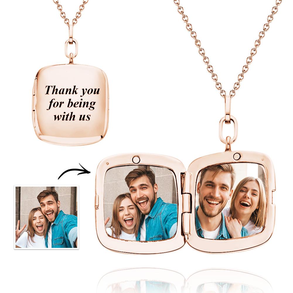 Custom Photo Necklace Locket Personalized Engraved Memorial Picture Pendant Gift For Her
