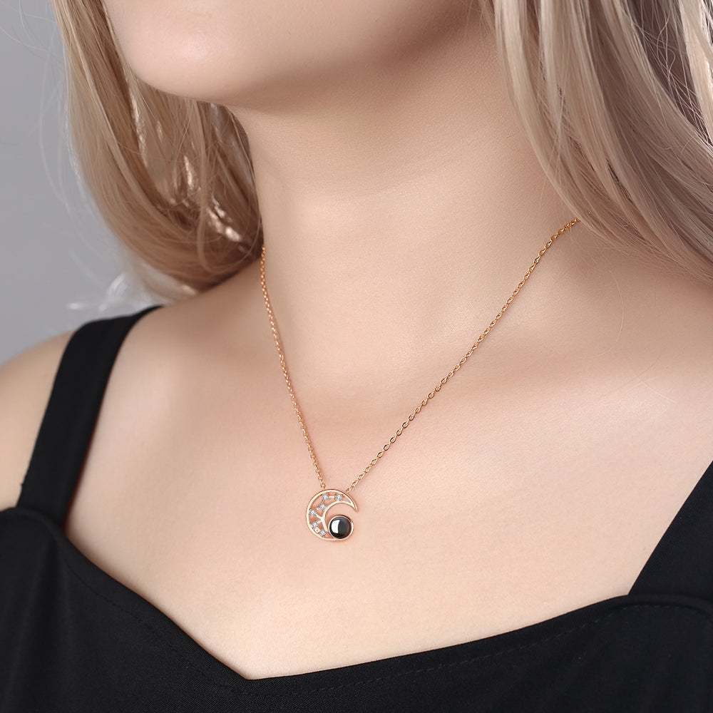Custom Moon Photo Projection Necklace 925 Sterling Silver