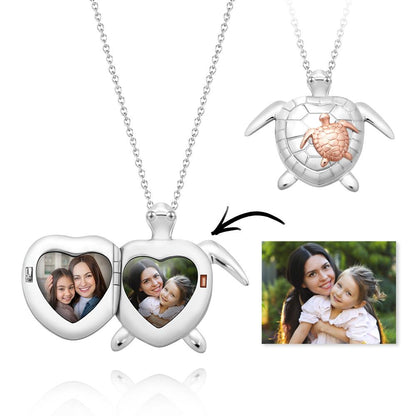 Custom Photo Engraved Name Necklace Sea Turtle Locket Necklace Mother's Day Gift for Mom