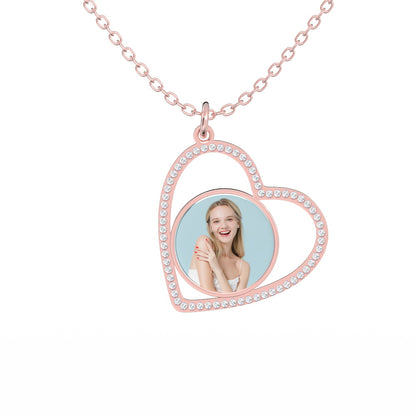 Custom Heart Pendant Inlaid Zircons Photo Necklace For Wife