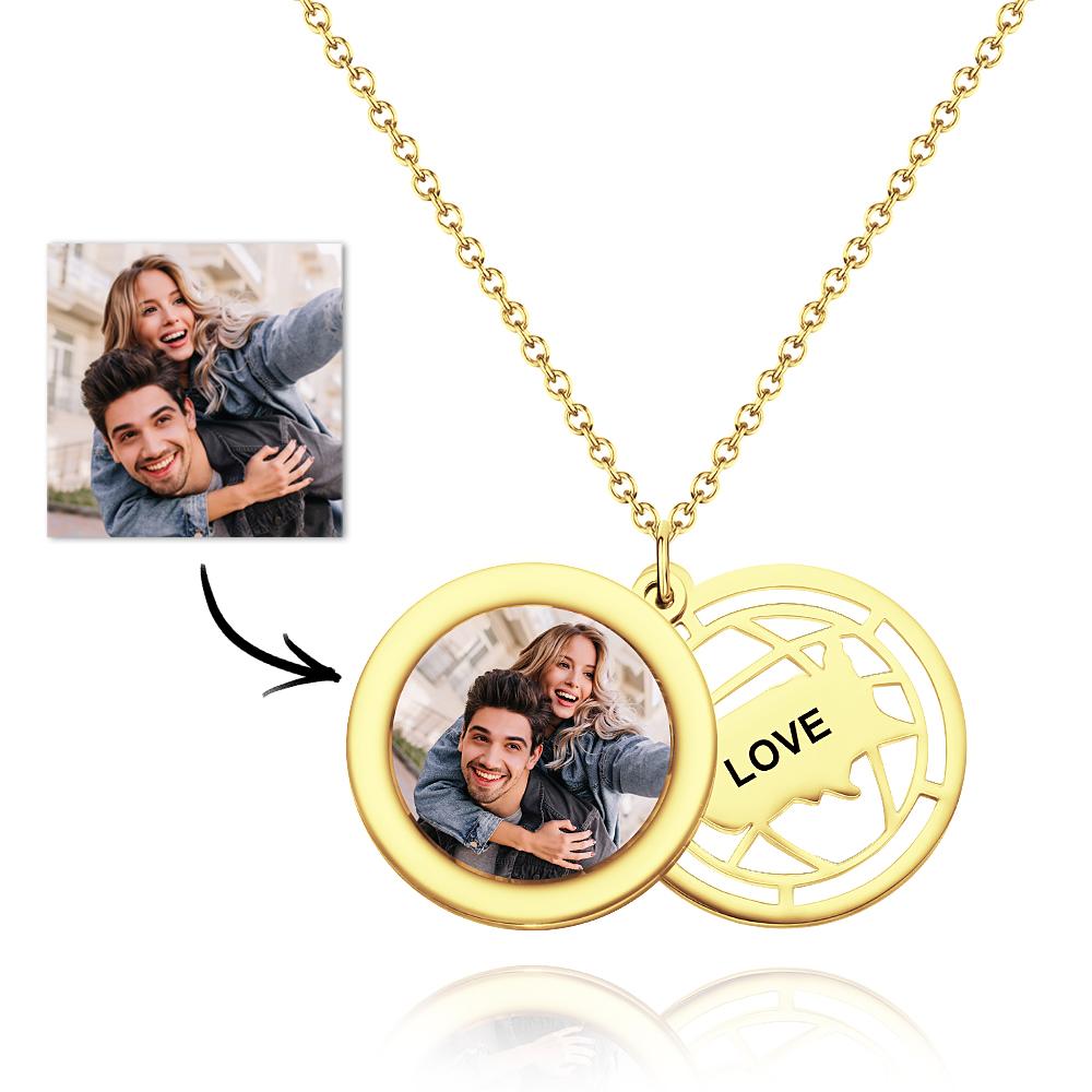 Personalized Photo Engraved Necklace Slidable Global Travel Locket Necklaces For Wife