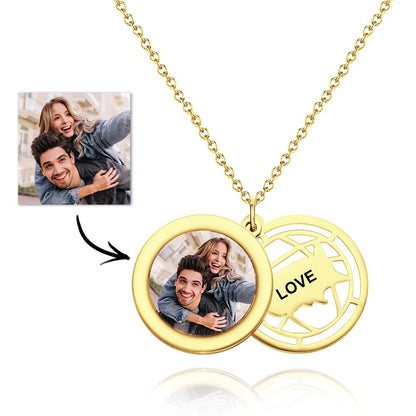 Personalized Photo Engraved Necklace Slidable Global Travel Locket Necklaces For Wife