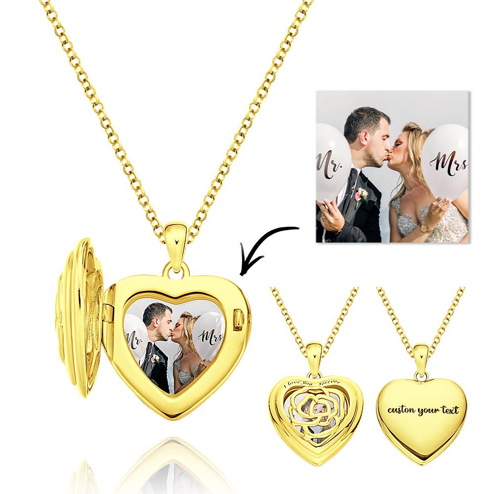Custom Heart Photo Engraved Necklace Rose Necklace Gift for Women