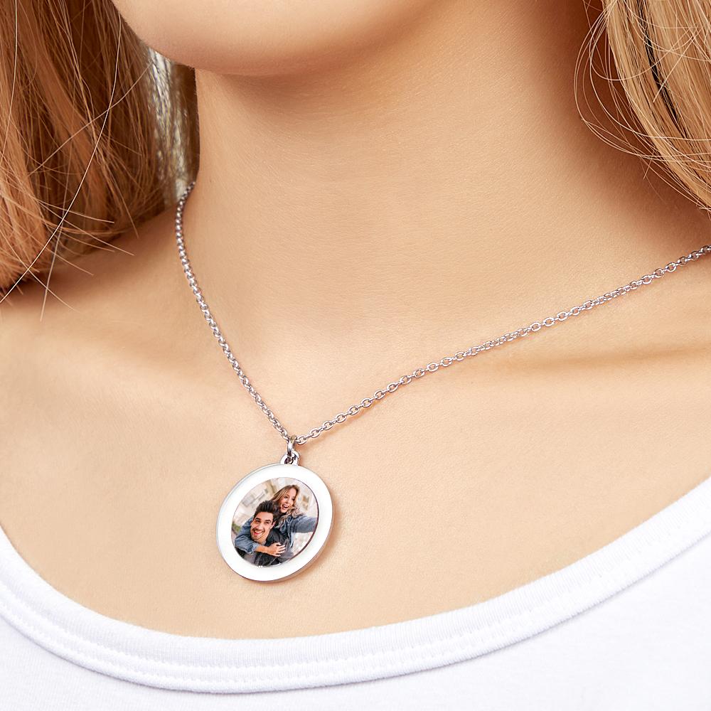 Personalized Photo Engraved Necklace Slidable Global Travel Locket Necklaces For Wife
