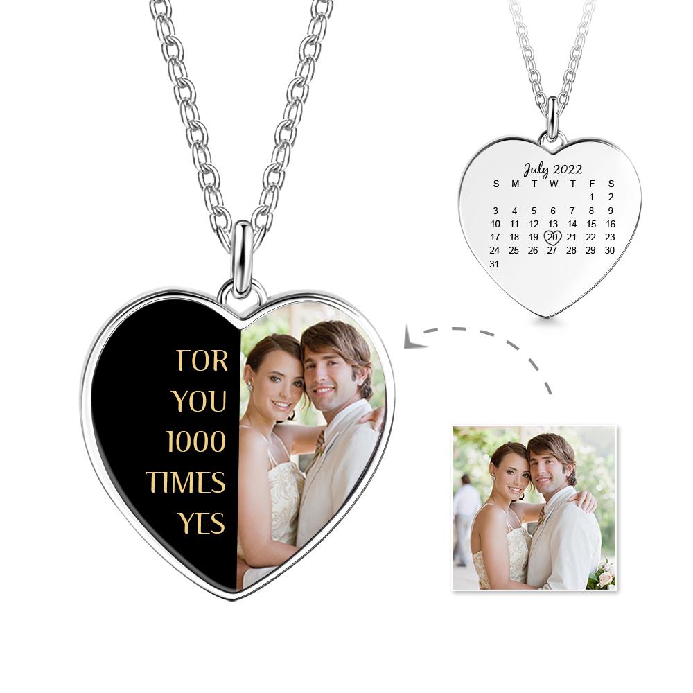 Custom  Engraved Heart Photo Necklace With Half Shaped Words And Photo For Wife