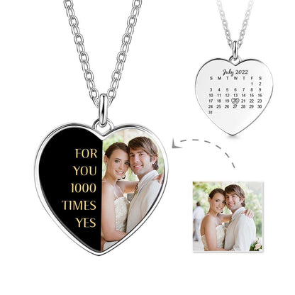 Custom  Engraved Heart Photo Necklace With Half Shaped Words And Photo For Wife
