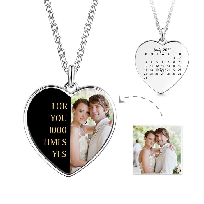Custom  Engraved Heart Photo Necklace With Half Shaped Words And Photo For Wife