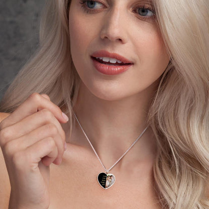 Custom  Engraved Heart Photo Necklace With Half Shaped Words And Photo For Wife