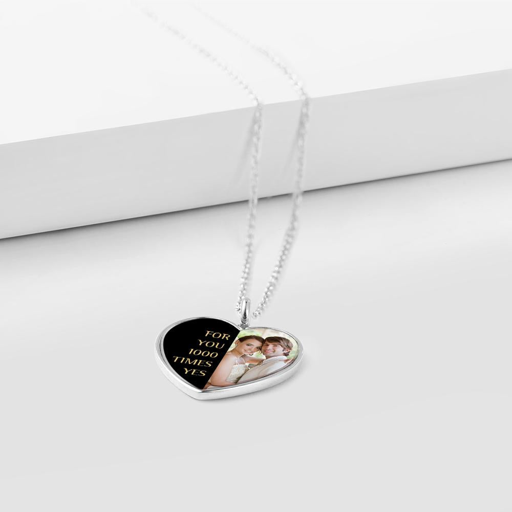 Custom  Engraved Heart Photo Necklace With Half Shaped Words And Photo For Wife