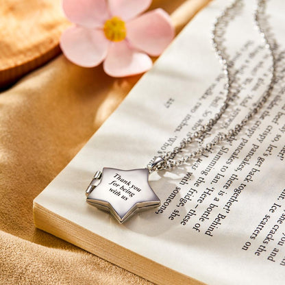 Star Locket Photo Necklace Personalized Engraved Memorial Picture Pendant Gift For Her