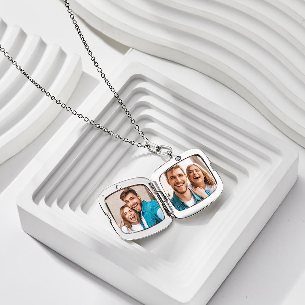 Custom Photo Necklace Locket Personalized Engraved Memorial Picture Pendant Gift For Her