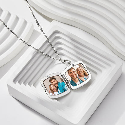 Custom Photo Necklace Locket Personalized Engraved Memorial Picture Pendant Gift For Her