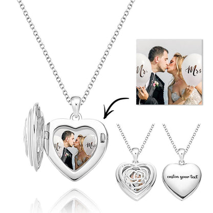 Custom Heart Photo Engraved Necklace Rose Necklace Gift for Women