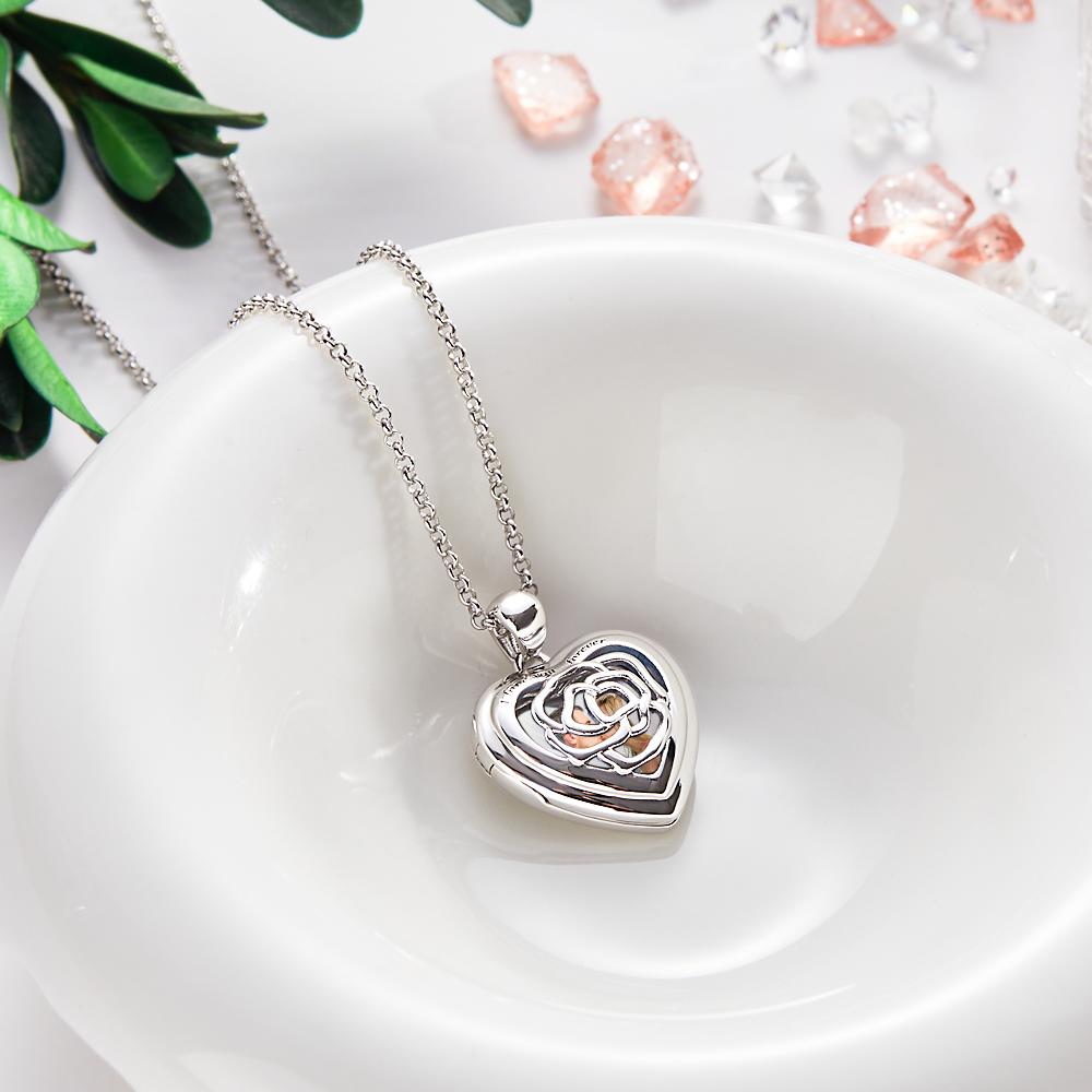 Custom Heart Photo Engraved Necklace Rose Necklace Gift for Women