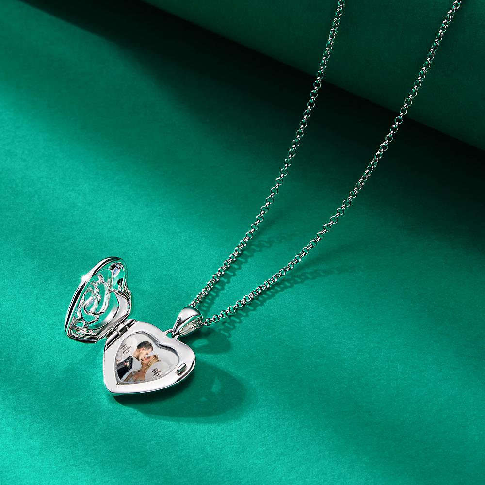 Custom Heart Photo Engraved Necklace Rose Necklace Gift for Women