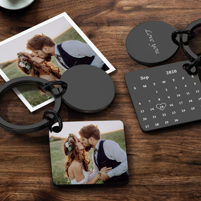 Personalized Calendar Keyring Custom Engraved Photo Keychain For Couples