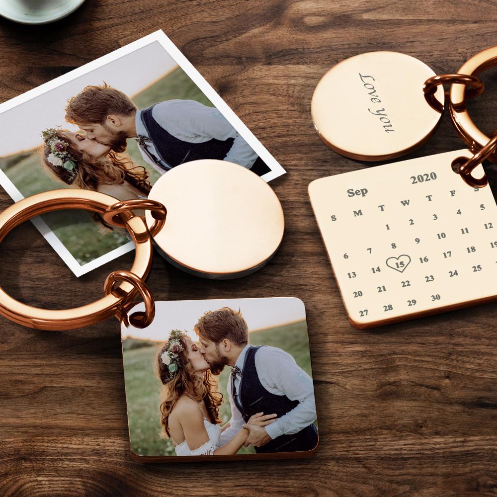 Custom Photo Keychain Engraved Calendar Keychain Gift for Wife