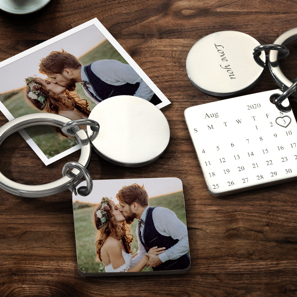 Custom Photo Keychain Engraved Calendar Keychain Gift for Wife