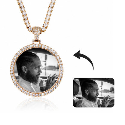 Custom photo medallion pendant for men – cubic zirconia iced-out bezel detail