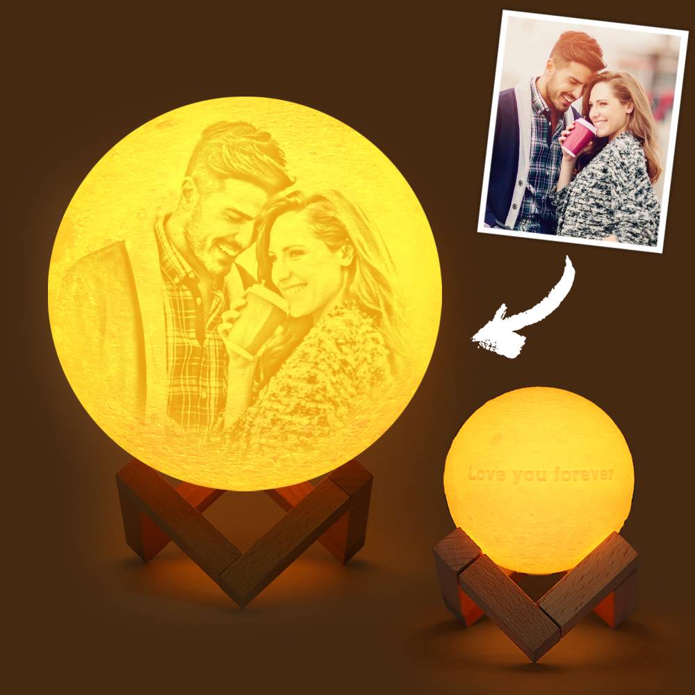 Custom Photo & Text Moon Lamp Luna Night Light – Personalized Birthday Gift For Her