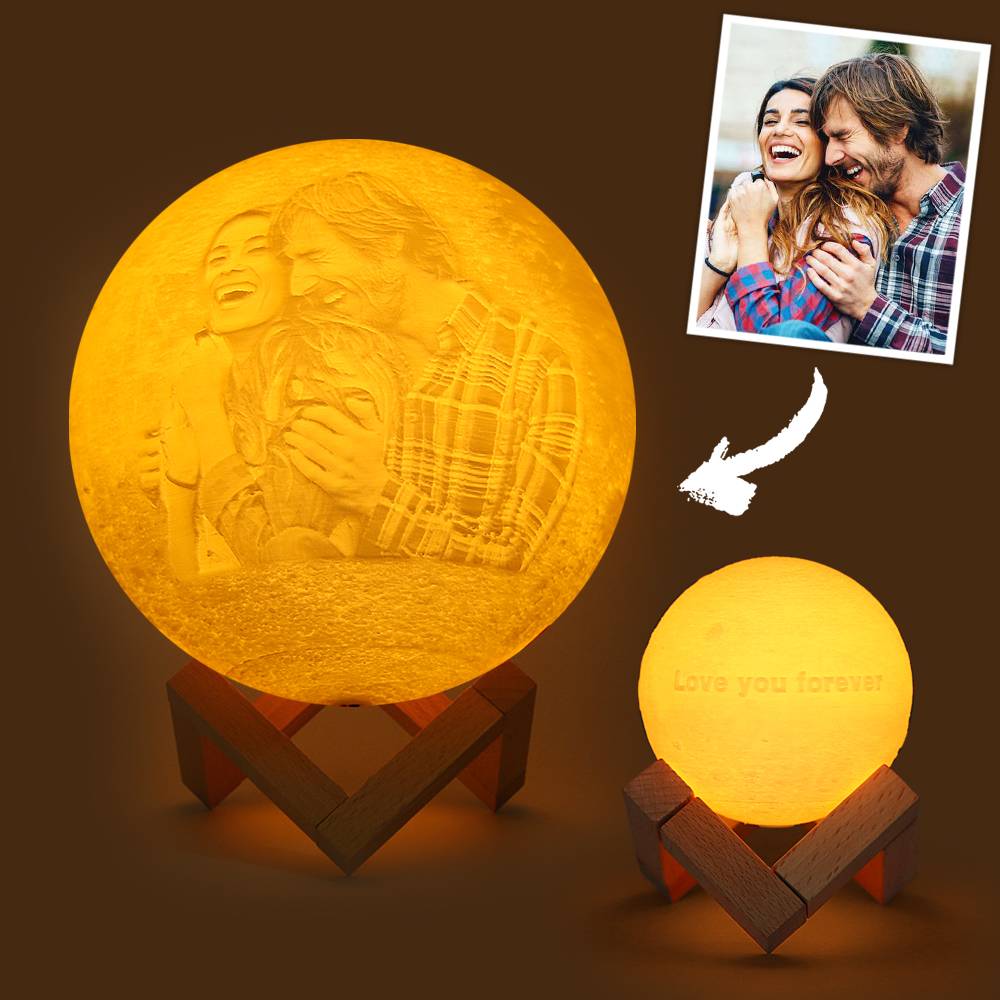 Custom Photo & Text Moon Lamp Luna Night Light – Personalized Birthday Gift For Her
