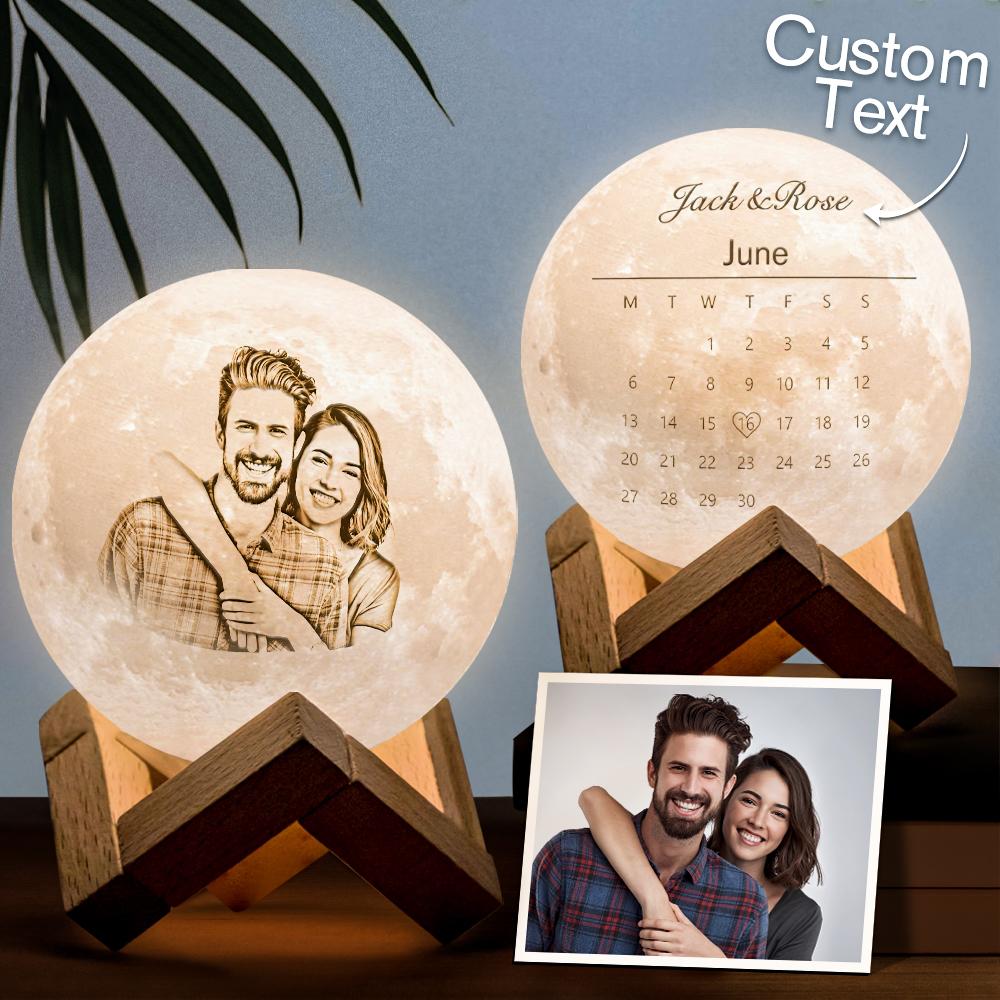 Custom Photo Moon Lamp Engraved Name Light 3D Christmas Family Gift