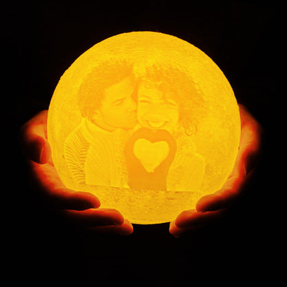 Personalised Photo Moon Lamp with Back Engraved Text For Couple with Bluetooth Silver Base