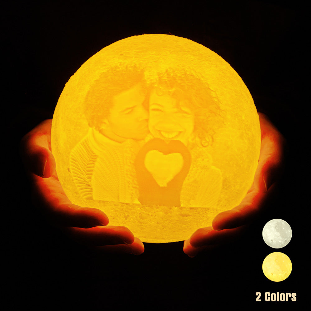Personalised Photo Moon Lamp with Back Engraved Text For Couple with Bluetooth Silver Base