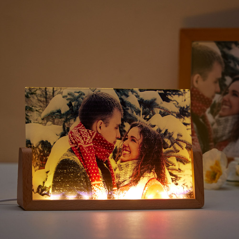 Custom Photo Night Light Personalized Acrylic Wooden Lamp For Anniversary Gift