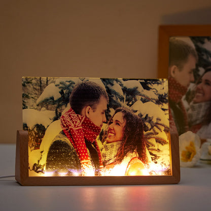 Custom Photo Night Light Personalized Acrylic Wooden Lamp For Anniversary Gift